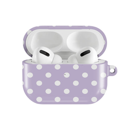 Lilac Polka Dot AirPods case — open front view