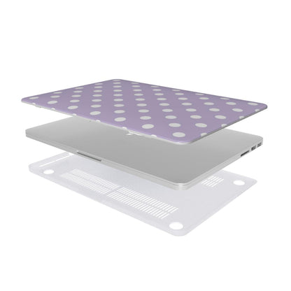 Lilac Polka Dot MacBook case — hard-shell laptop cover, two-piece shell view