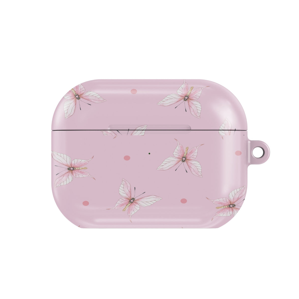 Pink Butterfly Dot AirPods case — butterfly, closed front view