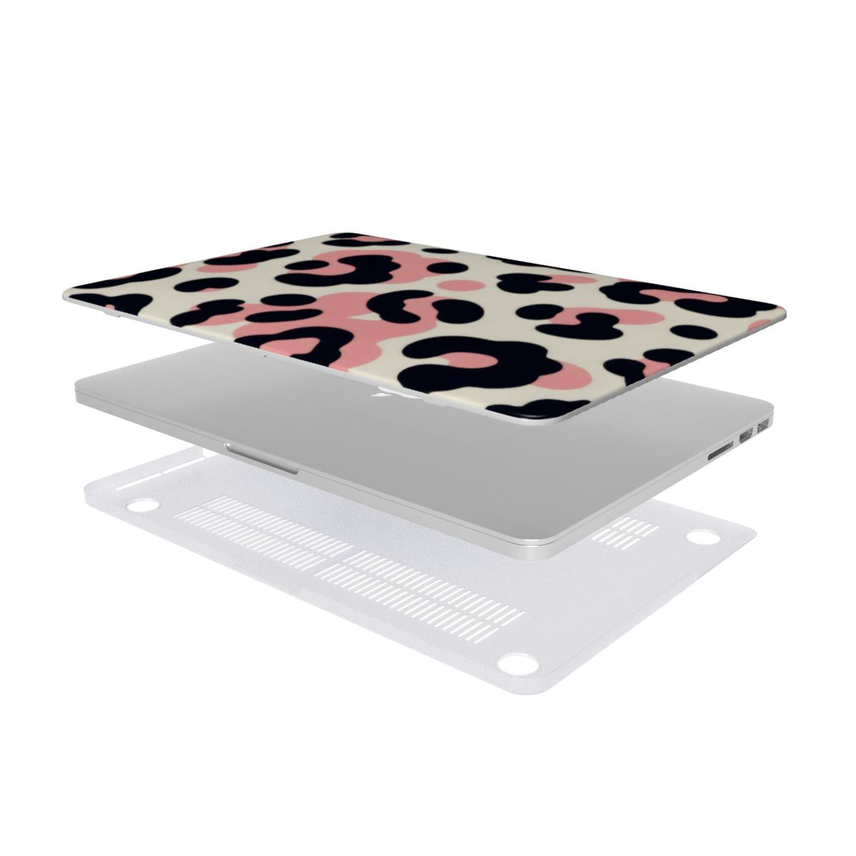 Pink Leopard MacBook case — hard-shell laptop cover, two-piece shell view