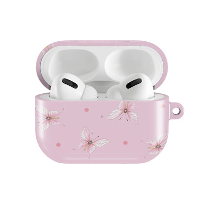 Pink Butterfly Dot AirPods case — open front view