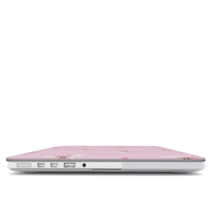 Pink Butterfly Dot MacBook case — hard-shell laptop cover, side view with ports