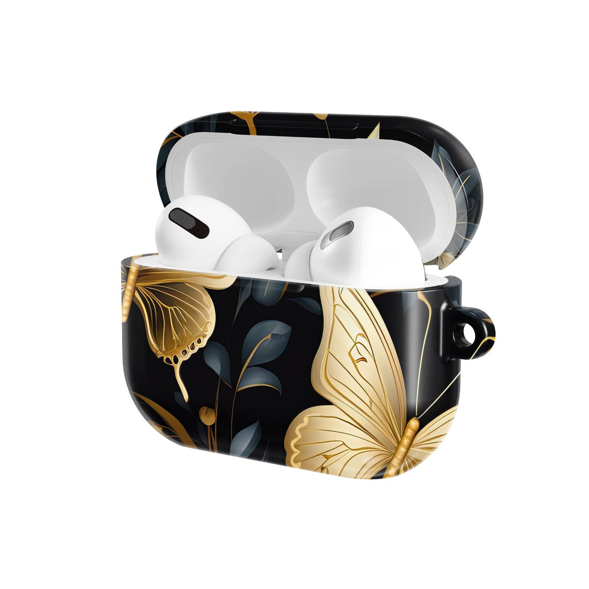 Gilded Butterfly Garden AirPods case — open angled view