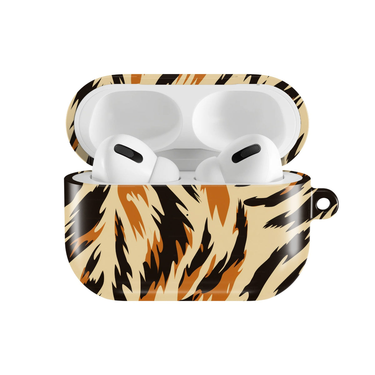Painted Tiger AirPods case — open front view