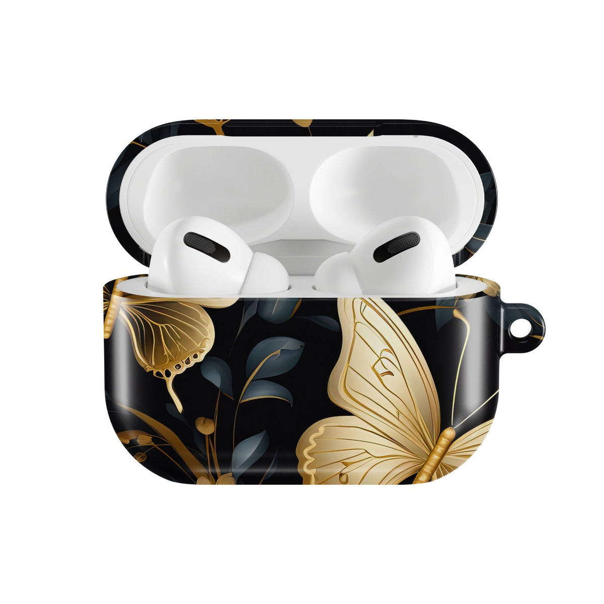 Gilded Butterfly Garden AirPods case — open front view
