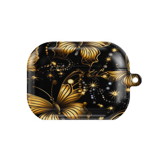 Starlit Gold Butterfly AirPods case — gold & black, closed front view