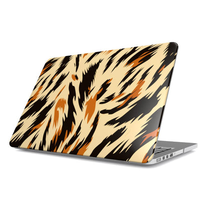 Painted Tiger MacBook case — painted animal print, hard-shell laptop cover, angled lid view