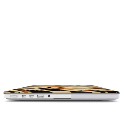 Painted Tiger MacBook case — hard-shell laptop cover, side view with ports