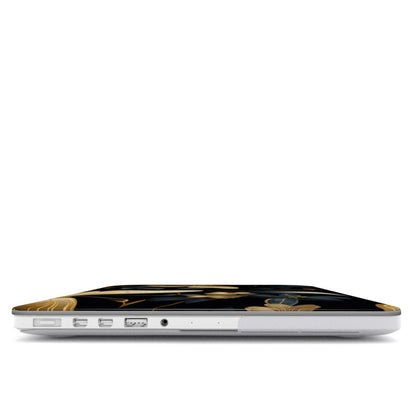 Gilded Butterfly Garden MacBook case — hard-shell laptop cover, side view with ports