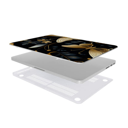 Gilded Butterfly Garden MacBook case — hard-shell laptop cover, two-piece shell view