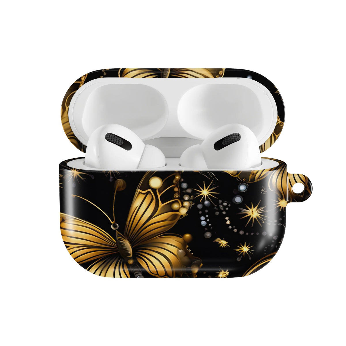 Starlit Gold Butterfly AirPods case — open front view