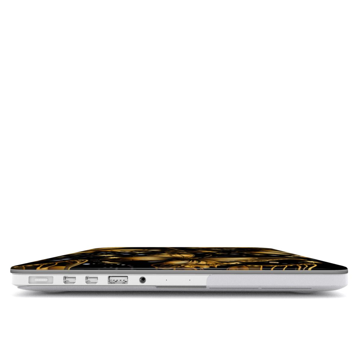Starlit Gold Butterfly MacBook case — hard-shell laptop cover, side view with ports