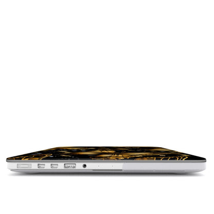 Starlit Gold Butterfly MacBook case — hard-shell laptop cover, side view with ports