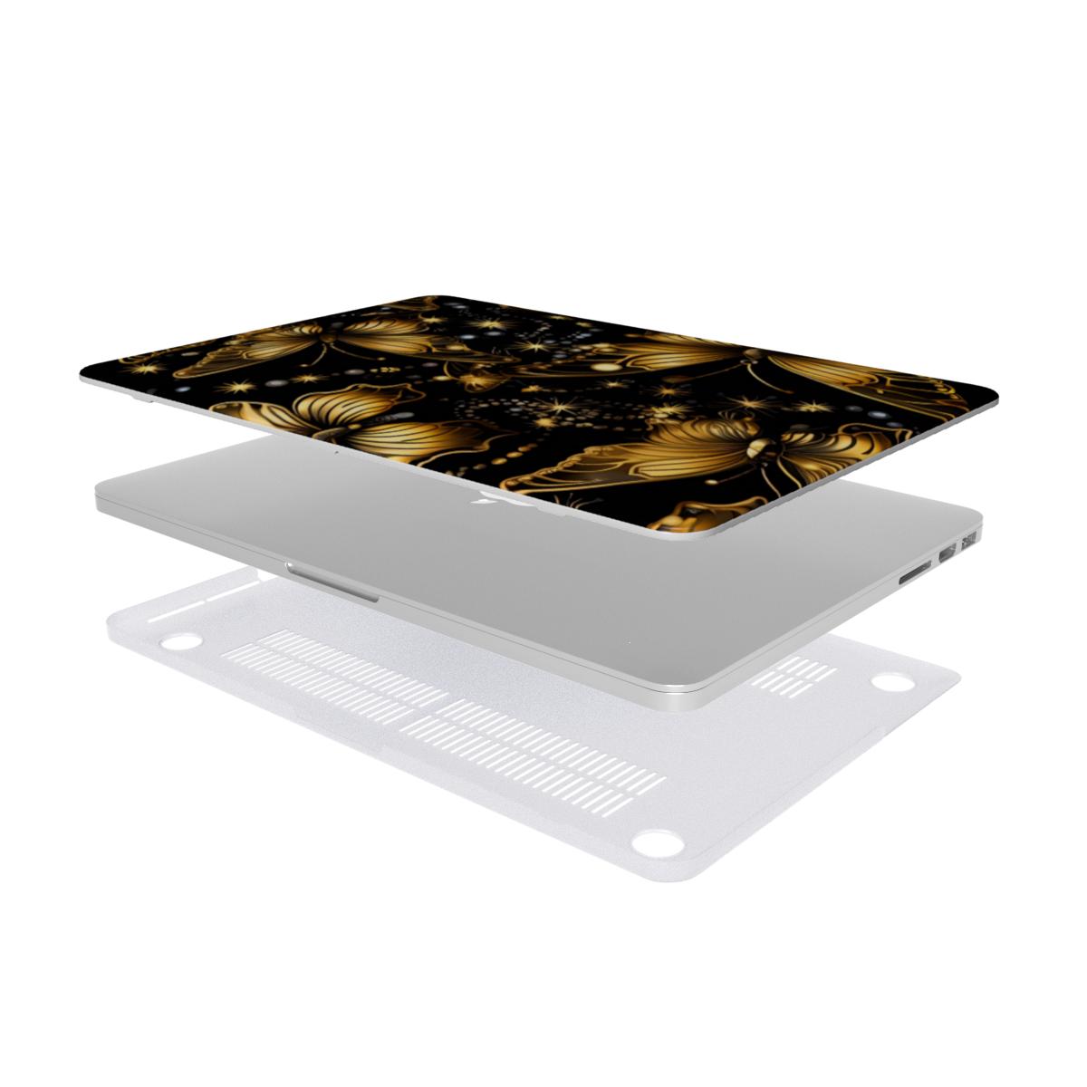 Starlit Gold Butterfly MacBook case — hard-shell laptop cover, two-piece shell view