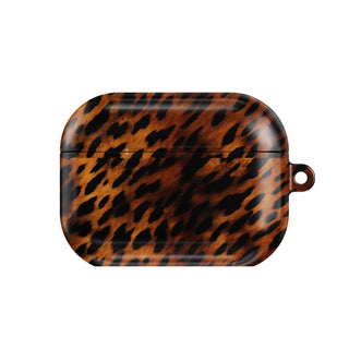 Amber Leopard AirPods case — classic leopard, closed front view