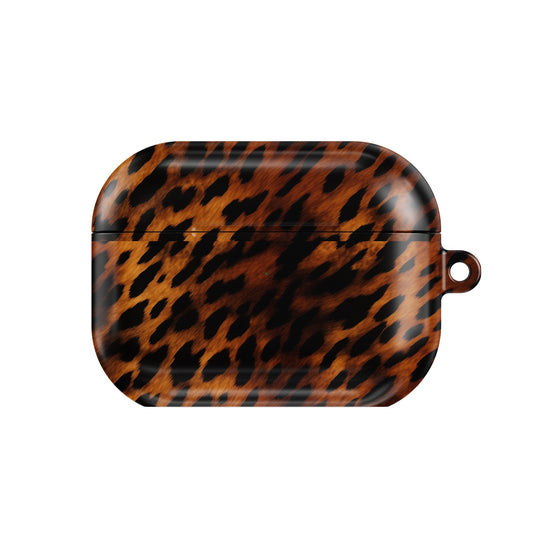 Amber Leopard AirPods case — classic leopard, closed front view