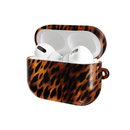 Amber Leopard AirPods case — open angled view