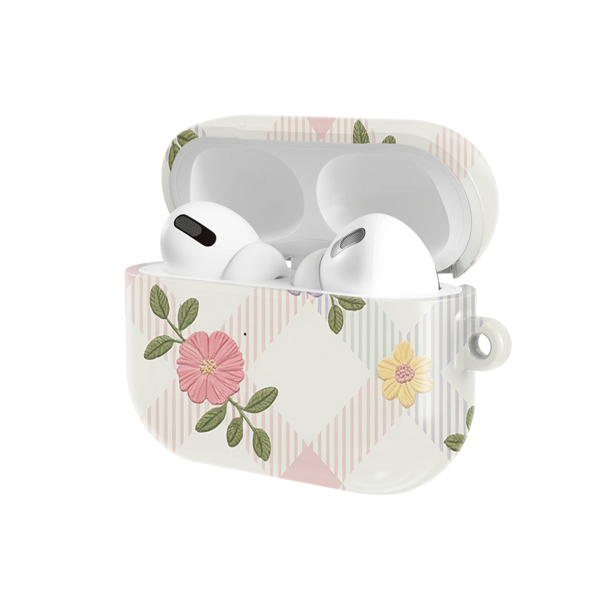 Cottage Floral Lattice AirPods case — open angled view