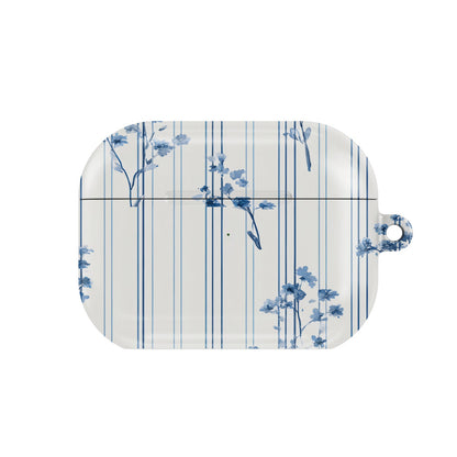 Blue Floral Pinstripe AirPods case — blue floral, closed front view