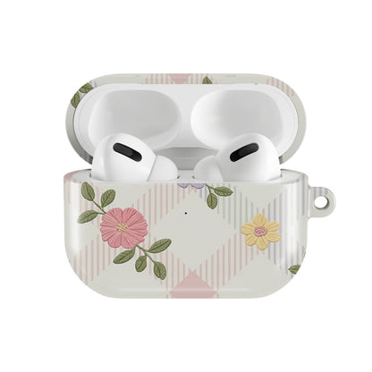 Cottage Floral Lattice AirPods case — open front view