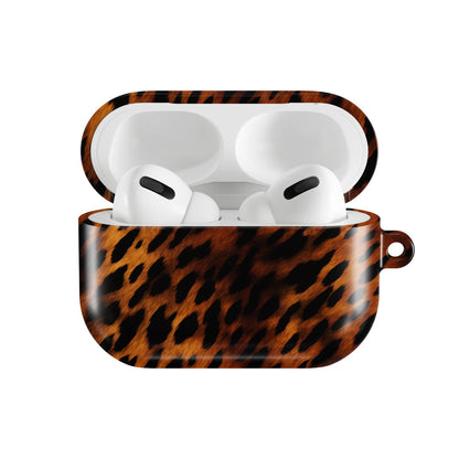 Amber Leopard AirPods case — open front view