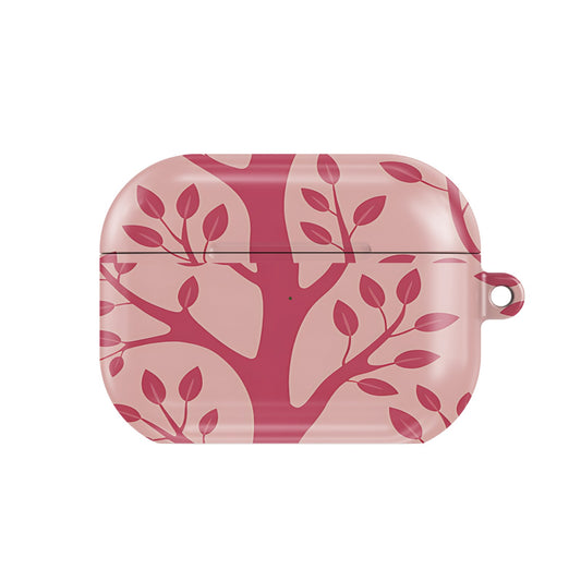 Pink Branch AirPods case — pink botanical, closed front view