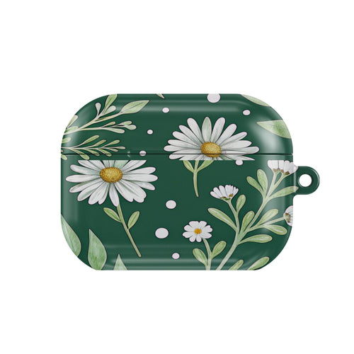 Forest Daisy AirPods case — green floral, closed front view