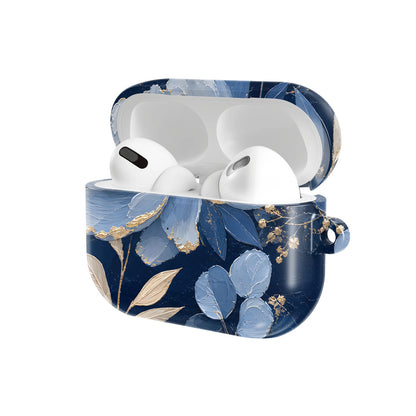 Midnight Blue Peony AirPods case — open angled view