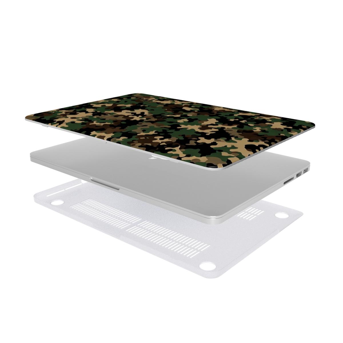 Field Camo MacBook case — hard-shell laptop cover, two-piece shell view