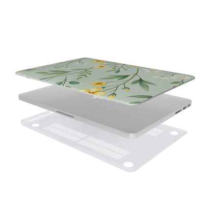 Buttercup Meadow MacBook case — hard-shell laptop cover, two-piece shell view