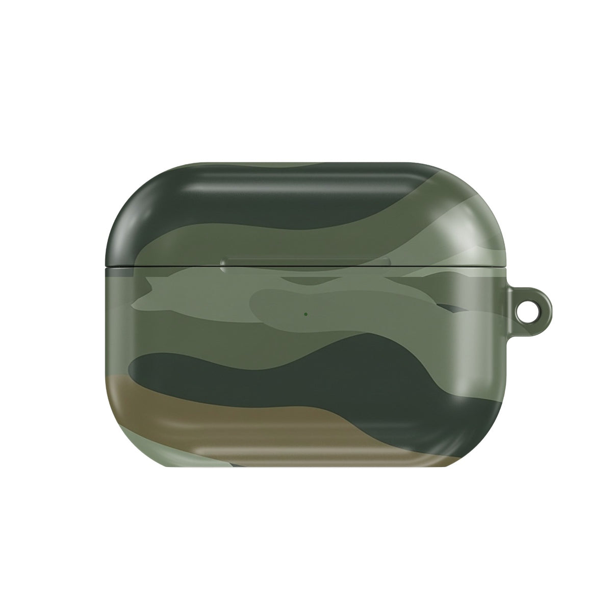 Sage Camo AirPods case — sage green camo, closed front view