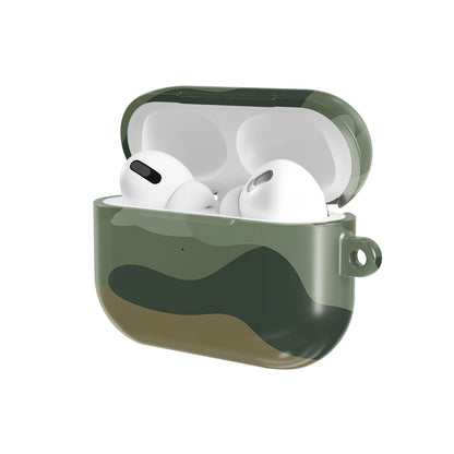 Sage Camo AirPods case — open angled view