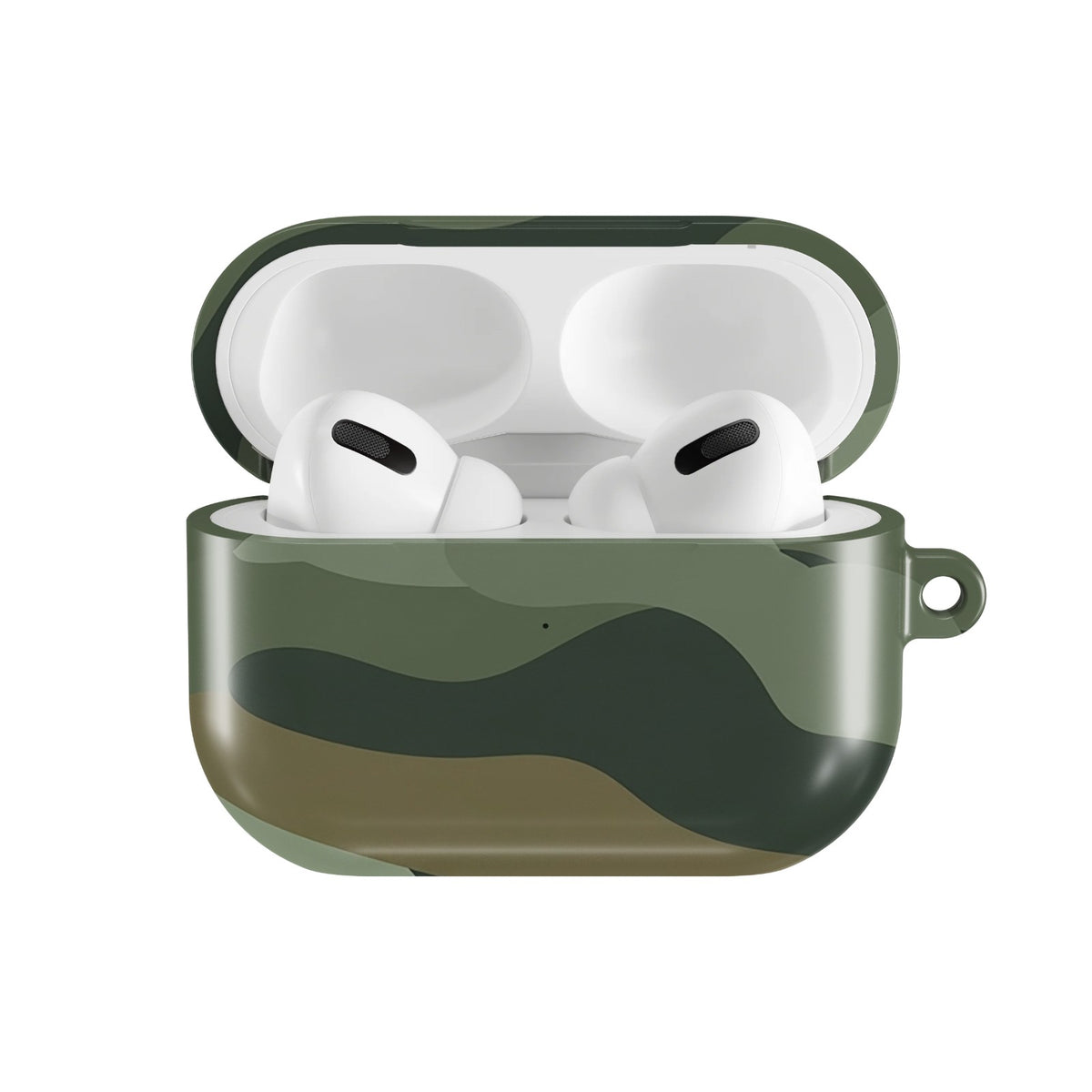 Sage Camo AirPods case — open front view