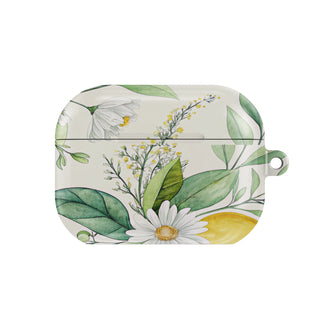 Lemon & Daisy AirPods case — lemon floral, closed front view
