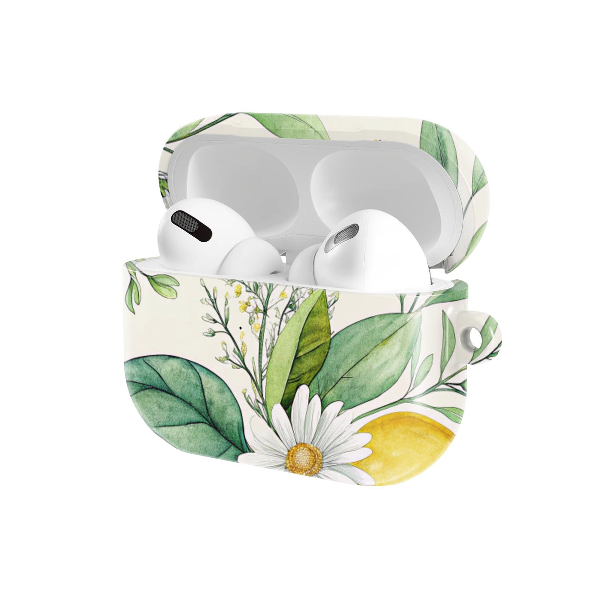Lemon & Daisy AirPods case — open angled view