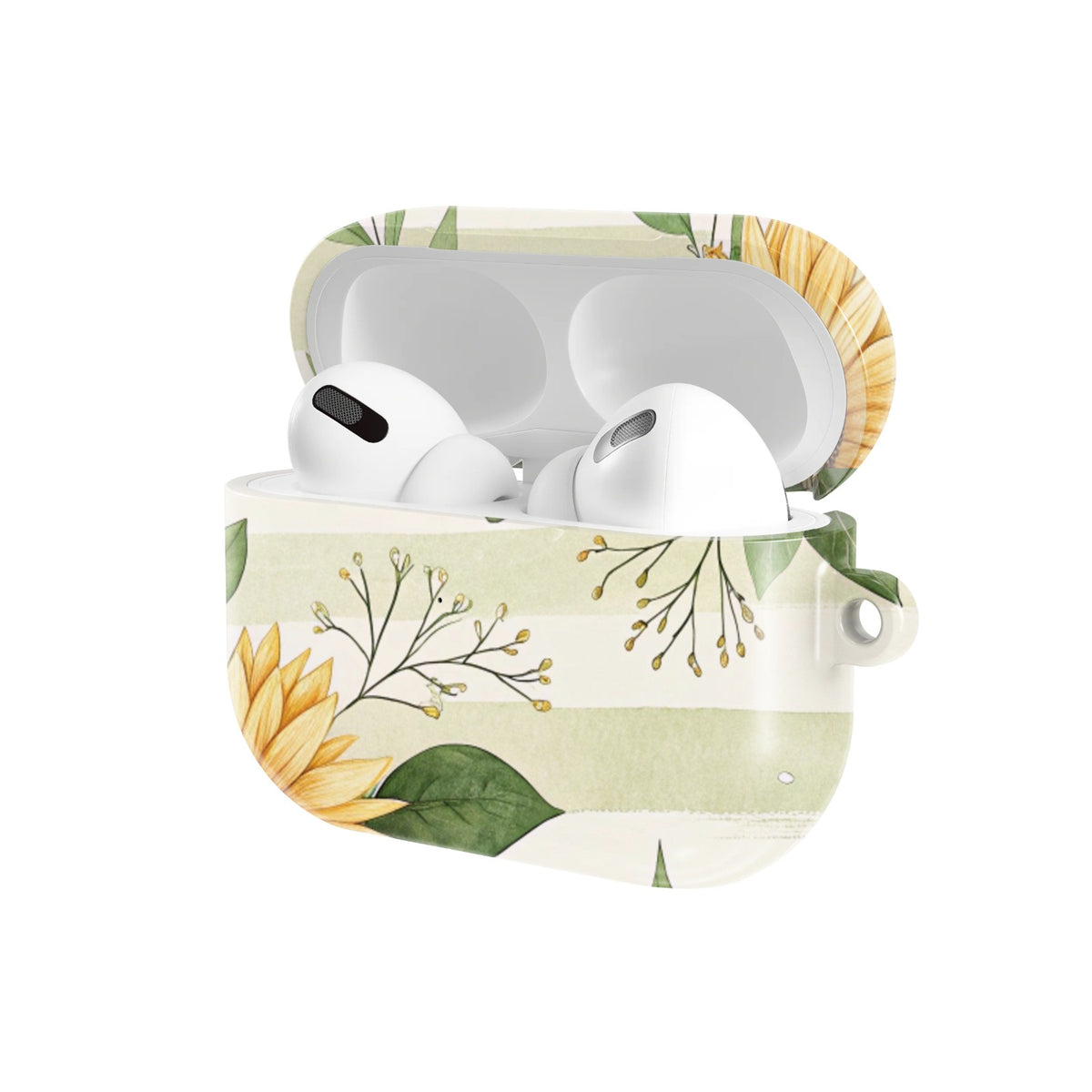 Sunflower Stripe AirPods case — open angled view