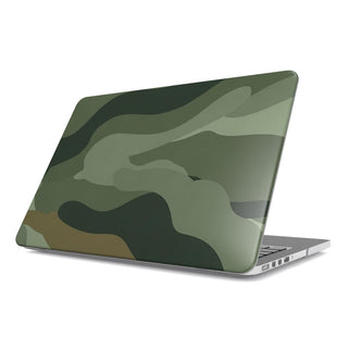 Sage Camo MacBook case — sage green camo, hard-shell laptop cover, angled lid view