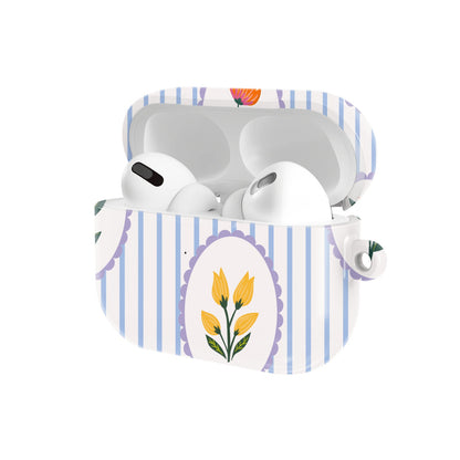 Blue Stripe Floral AirPods case — open angled view