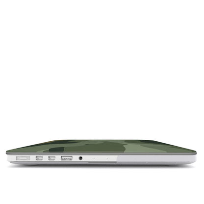 Sage Camo MacBook case — hard-shell laptop cover, side view with ports