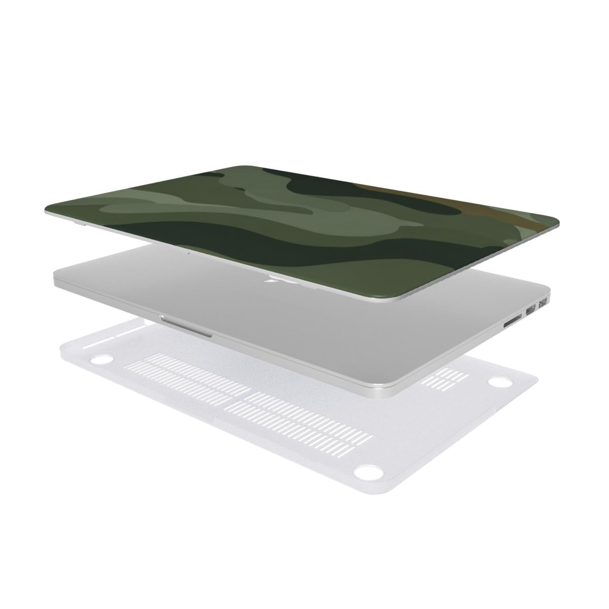 Sage Camo MacBook case — hard-shell laptop cover, two-piece shell view
