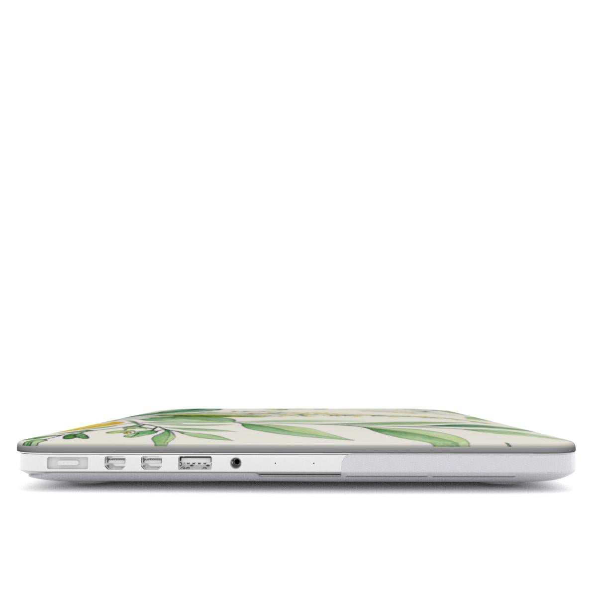 Lemon & Daisy MacBook case — hard-shell laptop cover, side view with ports