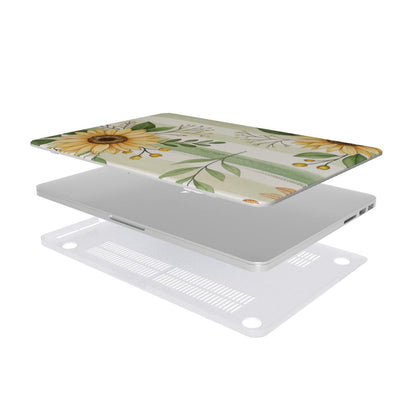 Sunflower Stripe MacBook case — hard-shell laptop cover, two-piece shell view