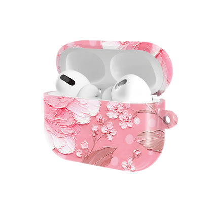 Pink Peony Polka Dot AirPods case — open angled view