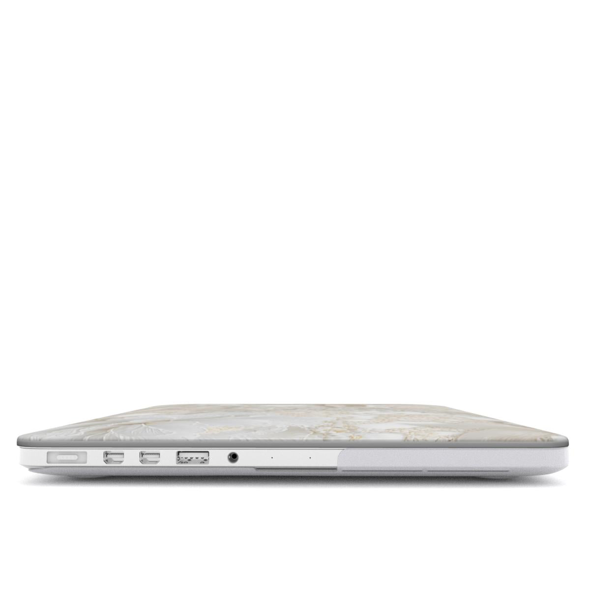 Ivory Lace Peony MacBook case — hard-shell laptop cover, side view with ports