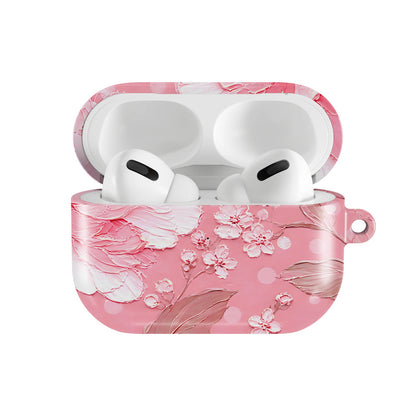 Pink Peony Polka Dot AirPods case — open front view