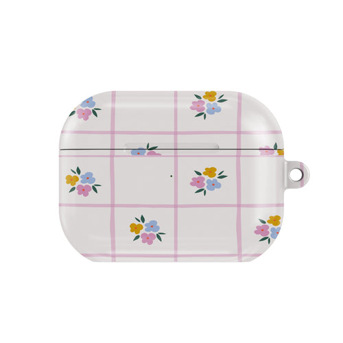 Ditsy Floral Check AirPods case — blush floral, closed front view