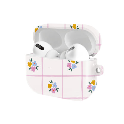Ditsy Floral Check AirPods case — open angled view