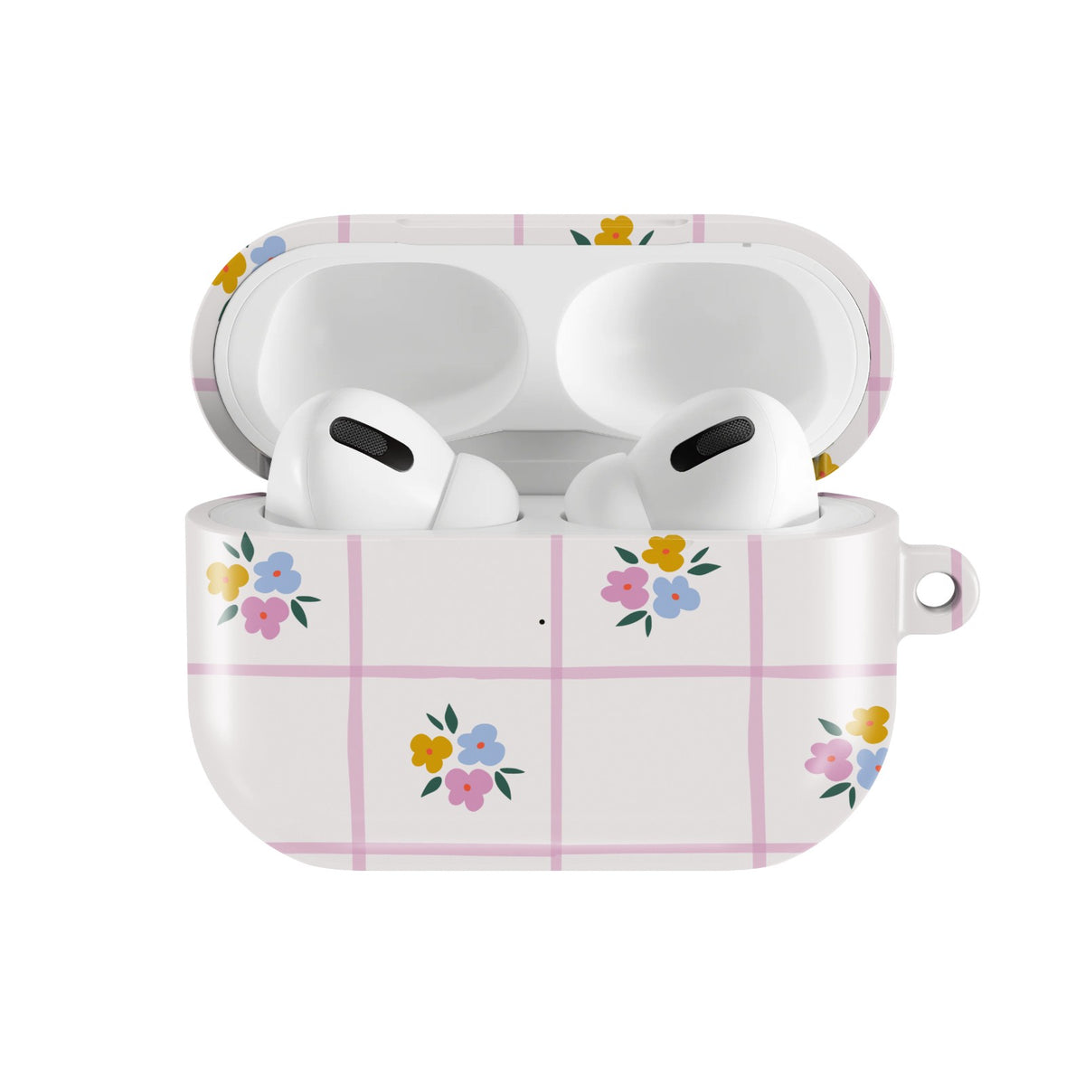 Ditsy Floral Check AirPods case — open front view