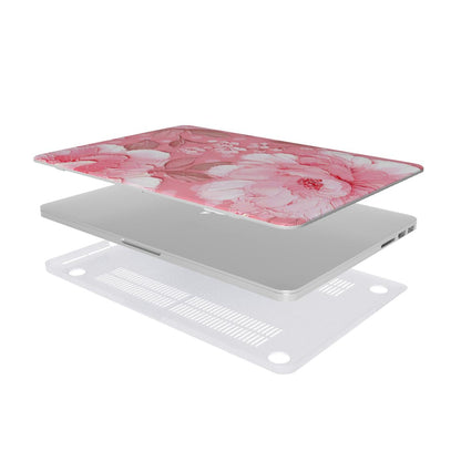 Pink Peony Polka Dot MacBook case — hard-shell laptop cover, two-piece shell view