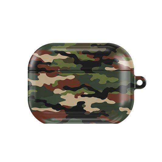 Woodland Camo AirPods case — classic camo, closed front view